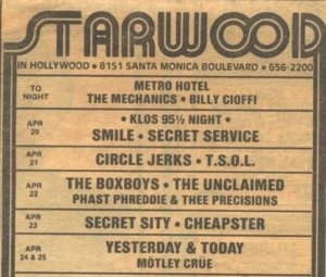 21th April 1981 - Circle Jerks, TSOL at the Starwood in West Hollywood, CA